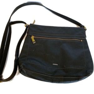 Vtg. Fossil Leather Crossbody Bag Purse Black Medium Size Pockets READ